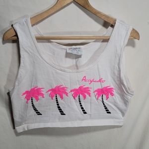 Vintage Graffitti halter top Alcapulco palm trees 100% HOT 100% FUN 100% SUN
